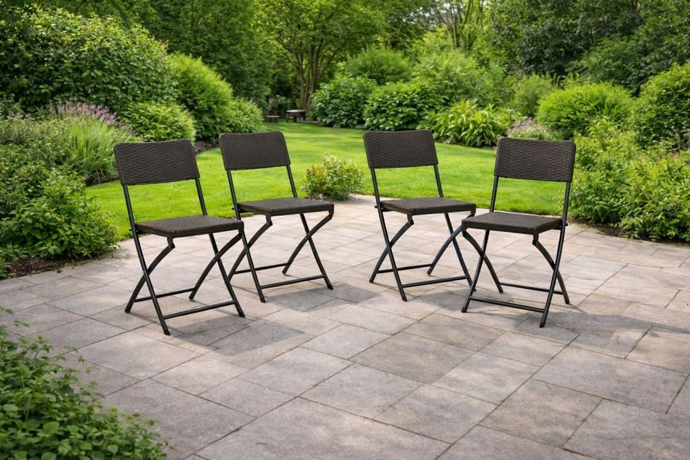 Сгъваеми градински столове, 4 бр, HDPE и стомана, кафяви от Германия ч