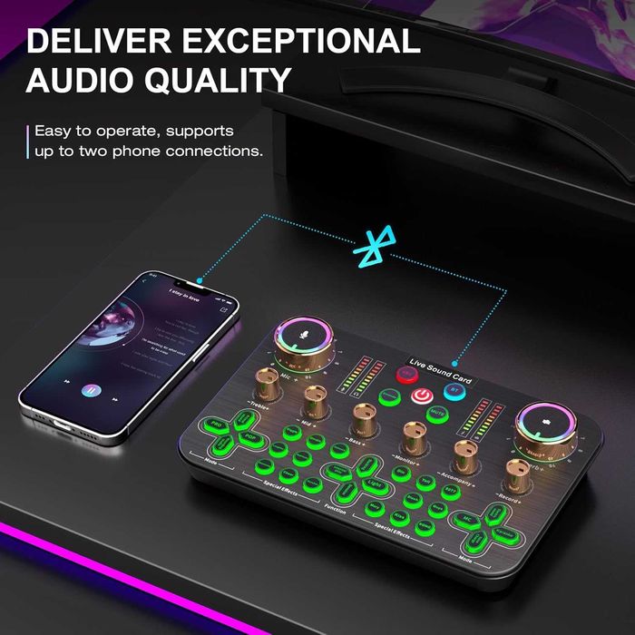 Facmogu K600 Геймърски аудио миксер, стрийминг аудио миксер с XLR микрофон