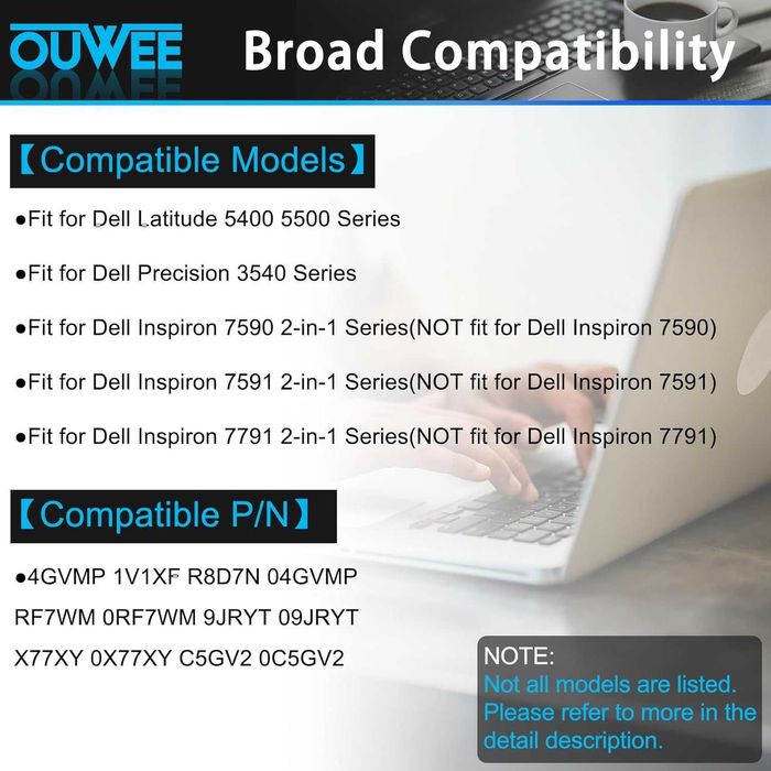 Батерия за лаптоп 4GVMP, съвместима с Dell Latitude 5