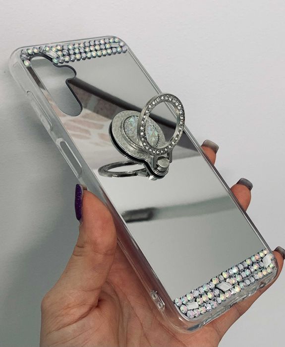 Husa oglinda cu pietricele si inel pt. Samsung Galaxy S24 / S24 Plus