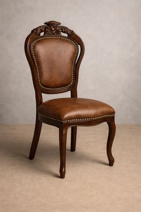 Set 6 scaune din lemn masiv cu piele italiana  fara masa