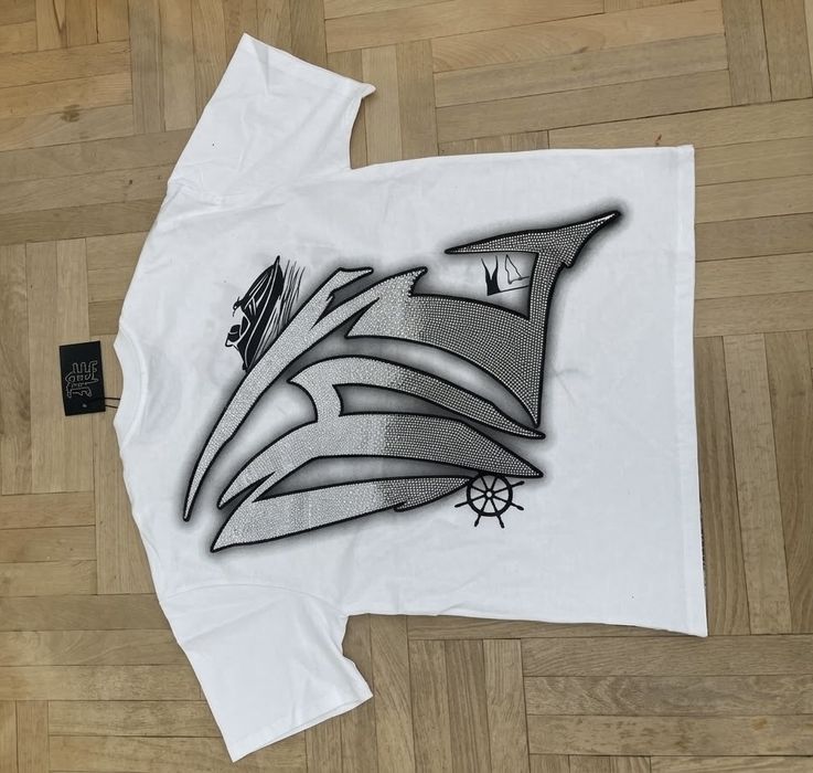 Mixed Emotion Angel Rhinestone T-Shirt – White – L
