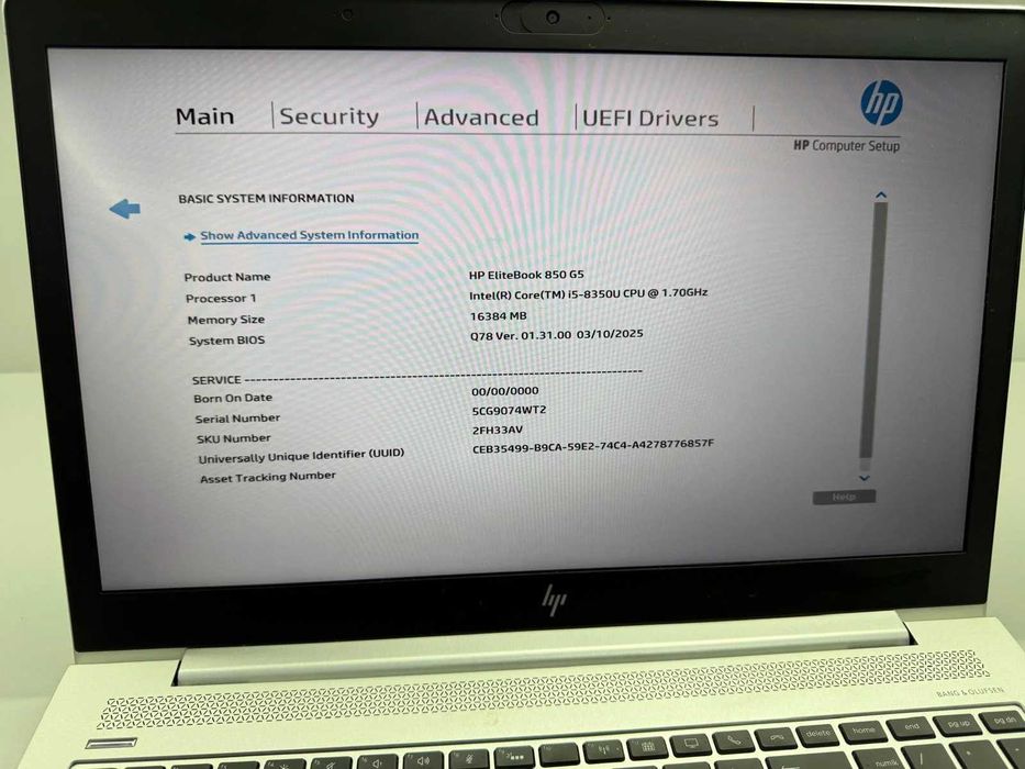 Laptop SH HP Elitebook 850 G5 i5-8350U 16gb ram ssd NVME 256gb