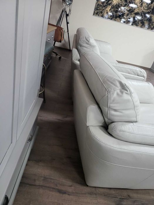 Светло кремав/сив кожен комплект тройка с два фотьойла