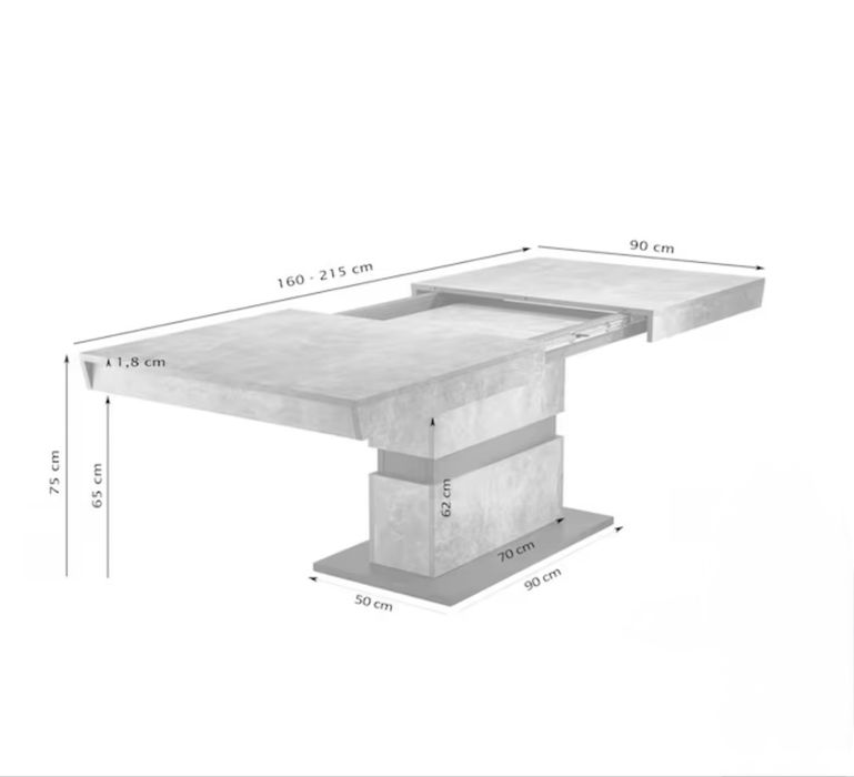Masă + scaune bucătărie/living gri beton - extensibilă