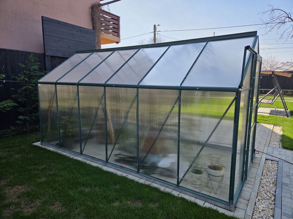 Sera din aluminiu si policarbonat cu ventilatie, 190 x 375cm, Verde