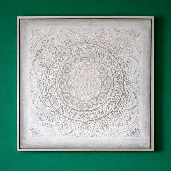 Tablou mare pentru living, decorativ, alb, 100x100 cm, cu rama