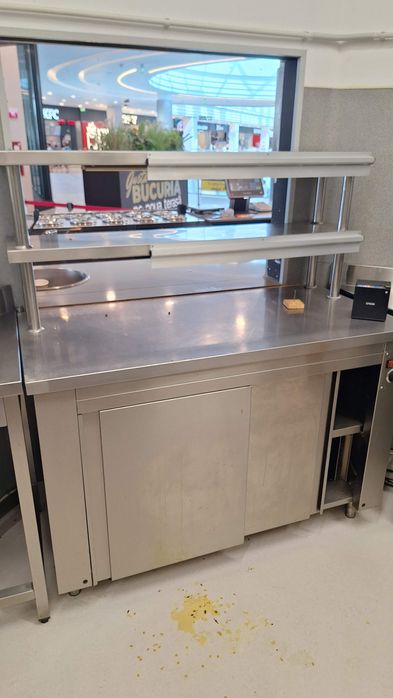 Masa farfurii calde, cu polițe de servire încălzite