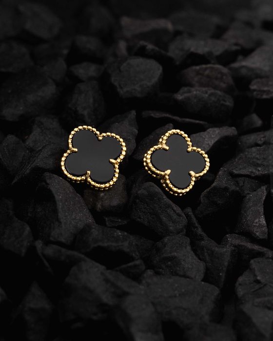 Златни обеци с черен оникс - Van Cleef & Arpels VCA Vintage Alhambrа