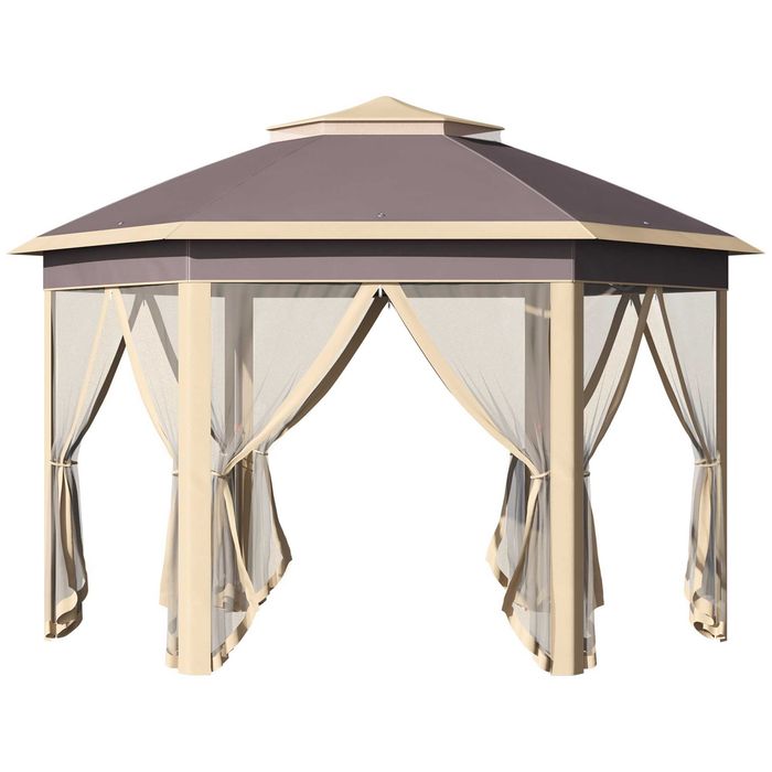 Foisor gradina, pliabil, cu plasa anti insecte, 4x3.4m, Bej , Outsunny , x2 buc disponibile
