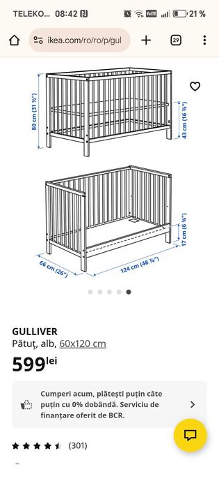 Pătuț Ikea copii,saltea și laterale incluse, ca noi