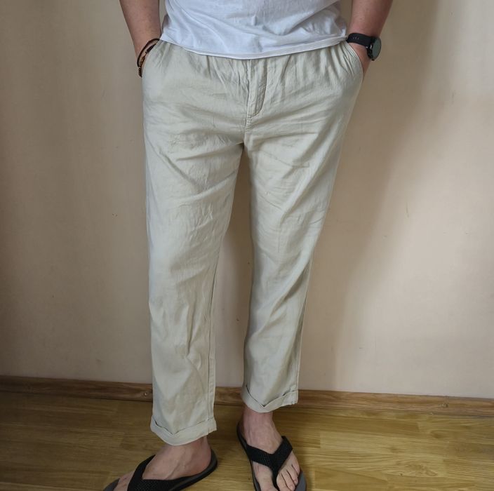 Pantaloni relax fit din In si bumbac