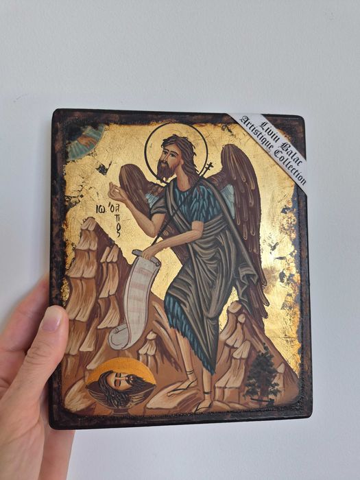 Icoana pictata manual pe lemn Sfântul Ioan Botezătorul Sfântul Ioan Botezătorul