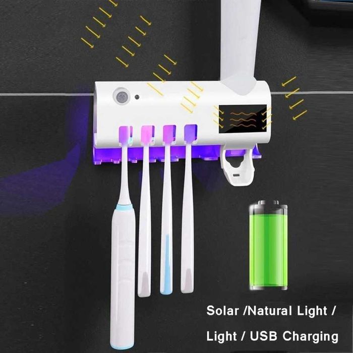 Мултифункционален UV стерилизатор за четки за зъби + дозатор +поставка