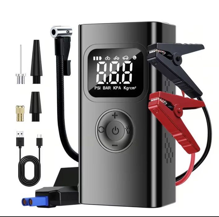 Преносим стартер за палене на кола със компресор и фенер