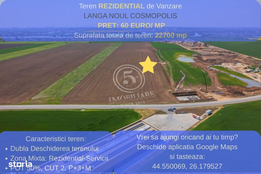 Oportunitate Dezvoltare Imobiliara: Teren 22.700 mp lipit de Cosmopoli