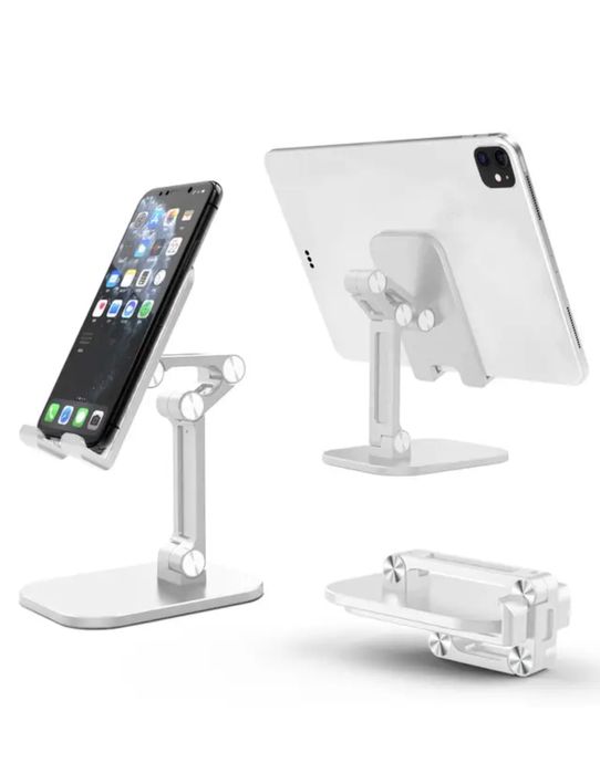 Suport Telefon/Tableta Pentru Birou Pliabil Metalic Alb Compatibil