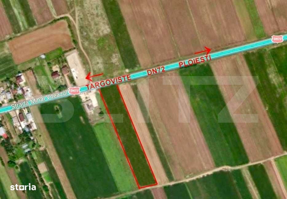 Teren 8.044 mp (1.828 mp intravilan + 6.256 mp arabil), deschidere 35,