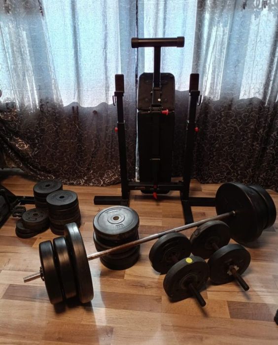 Haltera +gantere+Banca reglabila 155 kg discuri