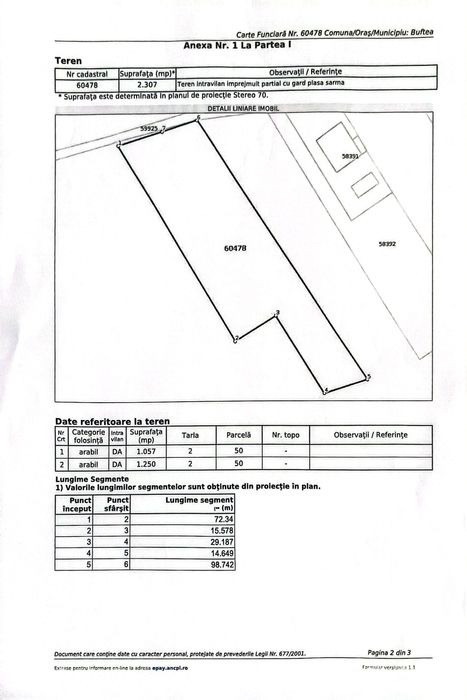 Vand teren Buftea Zona Centrala 2307 mp deschidere 27m