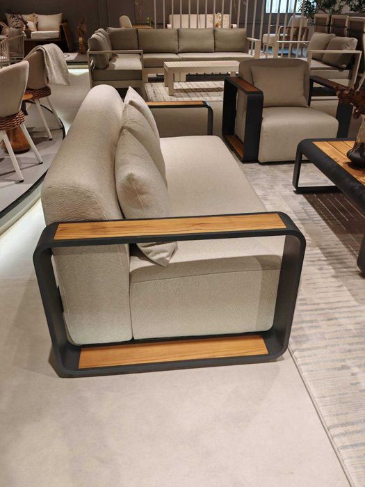 Луксозна градинска мека мебел SPAVALDO - диван, фотьойли и маса от тик