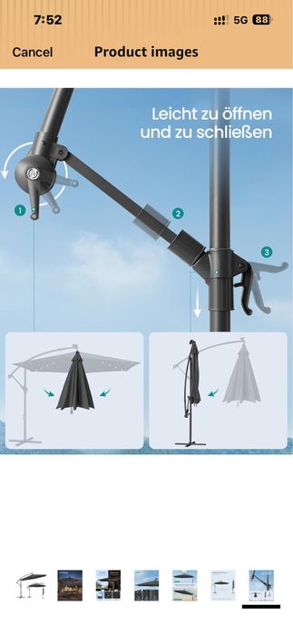 Луксозен градински чадър с LED осветление – 350 см