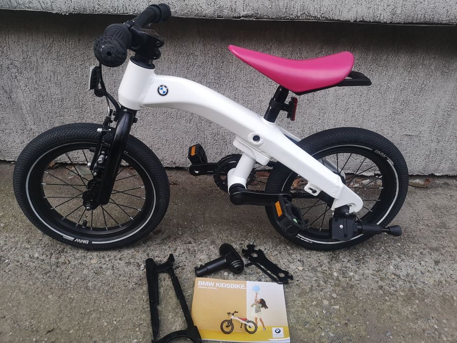 Bicicletă copii BMW Kidsbike 14 Zoll 2 in 1, aluminiu, alb perlat,