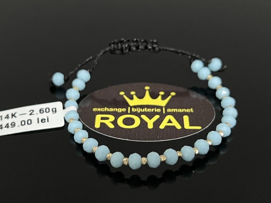 Bijuteria Royal CB : Bratara cu snur negru bile aur 14k 2,60gr