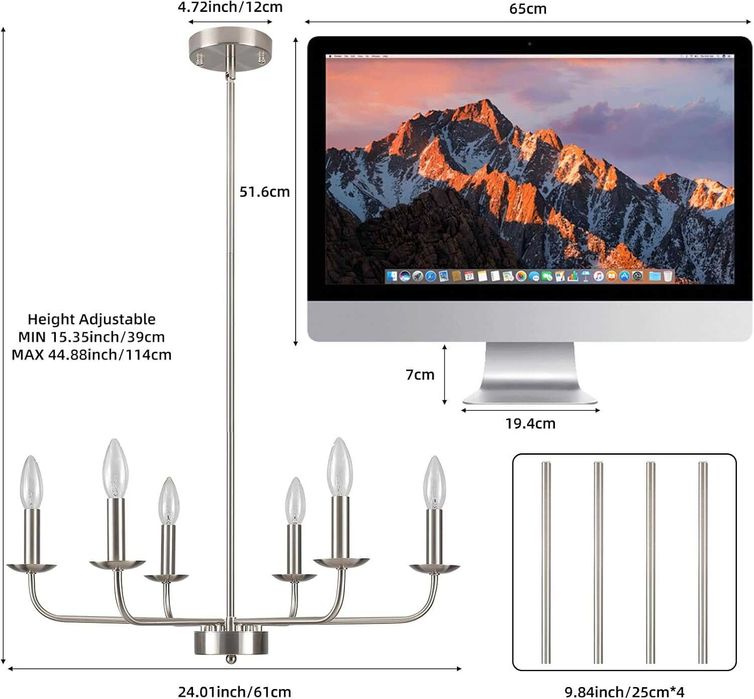 Candelabru modern, lustra 6 brate, E14, argintiu