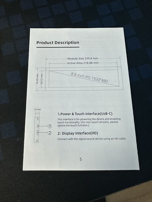 Дисплей за гейминг компютър 8,8" инча 1920*480 ips