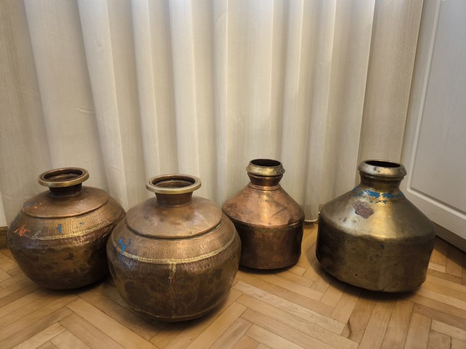 комплект ориенталски ръчно ковани медни и месингови съдове