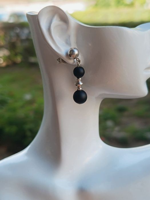 Vechi cercei din argint de 925 cu doua pietre onix negru