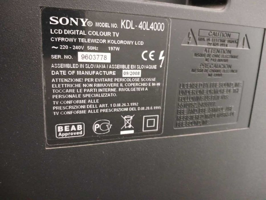 Продам телевизор Sony Bravia Kdl-40L4000