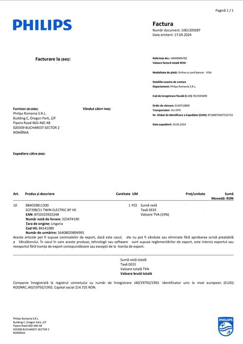 Pompă de sân duala Philips SCF398 cu acumulator - garanție + cadou