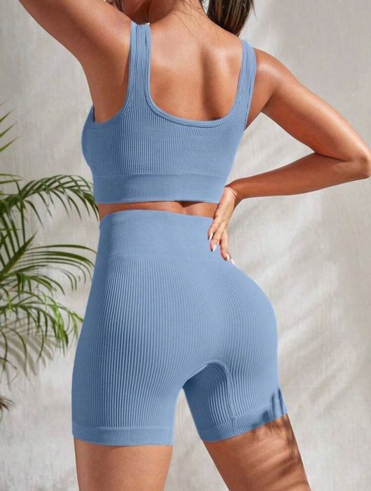 SHEIN Seamluxe нов безшевен рипс сет в синьо размер С