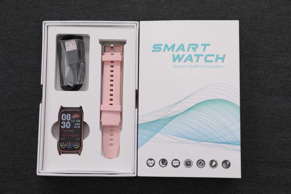Smart Band TK72 monitorizare glicemie, ritm cardiac, tensiune, IP68, roz, sigilat