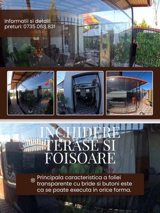 Închidere terase,foisoare sau corturi auto  cu  folie PVC