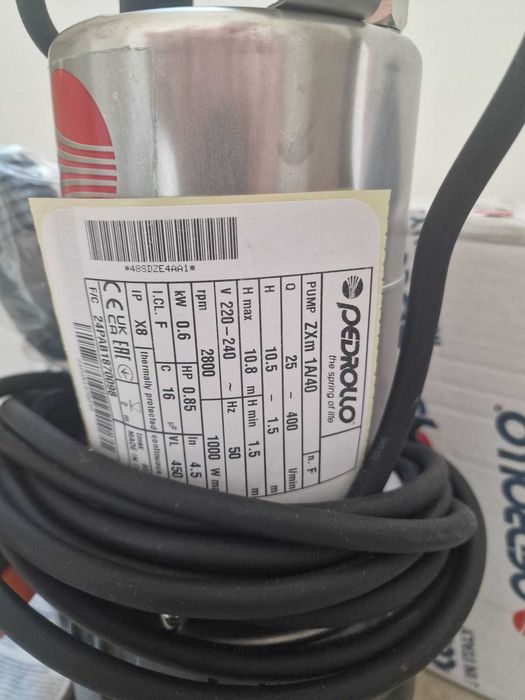 Pompa submersibila apa murdara Pedrollo ZXm 1A/40, 1 1/2″, 600 W, 400 L/min, Hmax. 10.5 m, cablu alimentare 5 m