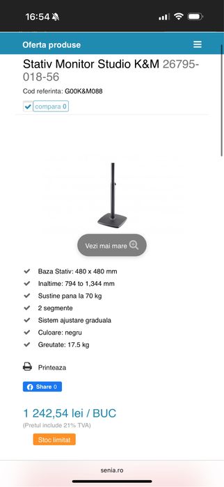 Stative boxe / monitoare K&M (pt Genelec, Neumann, Adam, Focal, Rme)