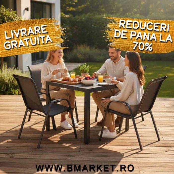 Set mobilier exterior gradina/terasa 4 scaune si masă 90×90 Negru NOU
