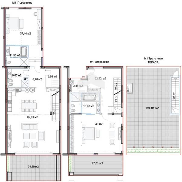 Луксозен многостаен мезонет за продажба в затворен комплекс, на брега