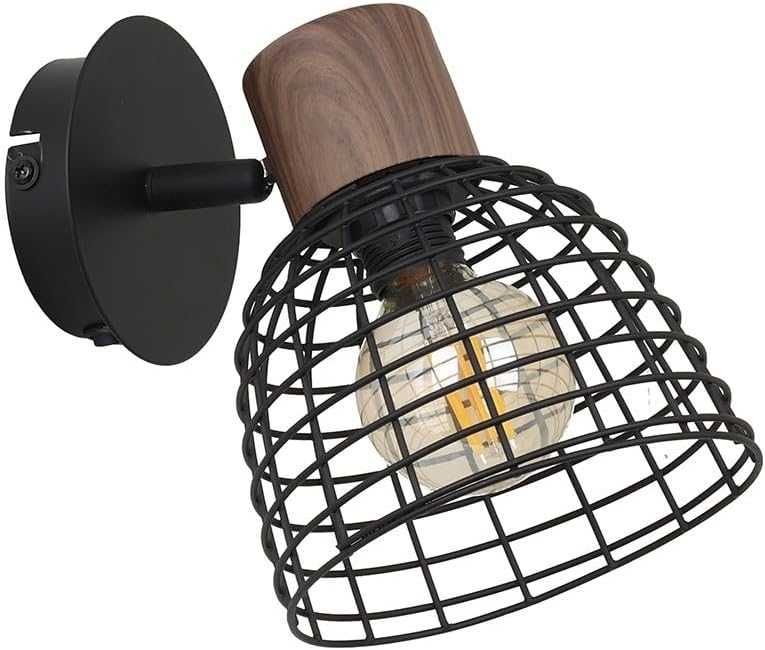 Индустриален Спот Maryland E14 Черен Метал и Дърво Акaция