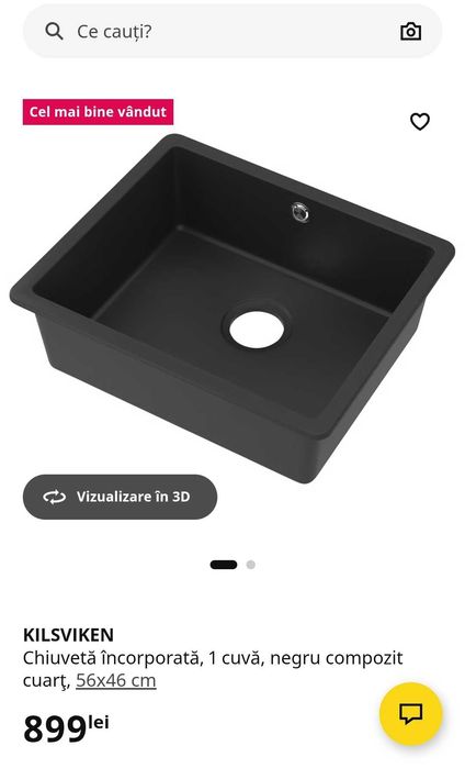 Chiuvetă bucătărie IKEA KILSVIKEN neagră 56x46 cm – nouă