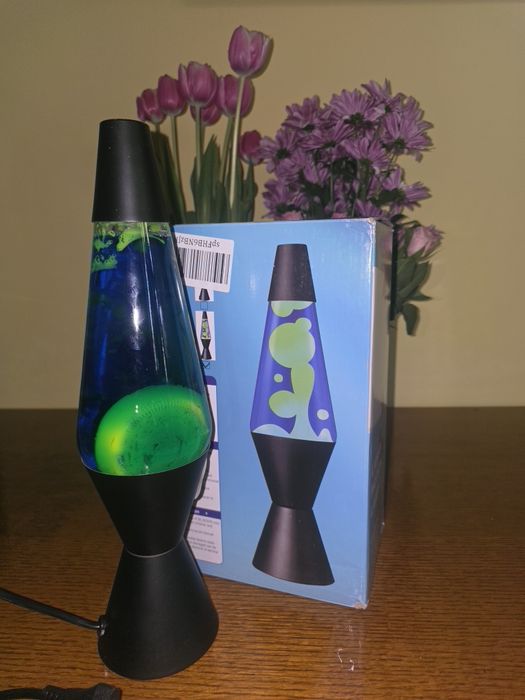 Lampă cu Lavă Clasică 42 cm - Albastru și Verde Neon - Nouă la Cutie