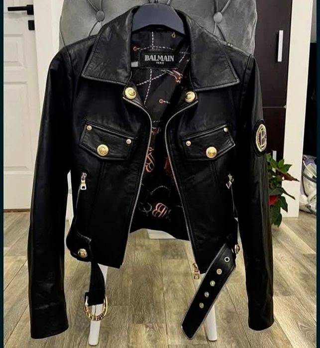 Geaca damă Balmain piele naturala 100%,feronerie metalica inscriptiona