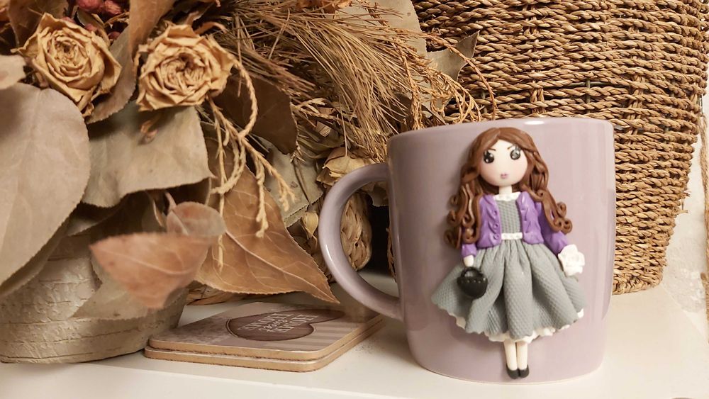 Cadou pentru fetite, sotie/iubita cana papusa handmade