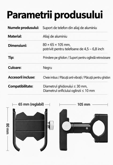 Suport Telefon Motocicletă cu Încărcare USB, Rotire 360°, Aluminiu, Prindere Ghidon