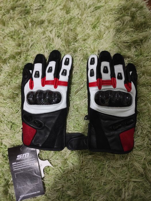 Manusi moto piele naturala SM Striker Red-White Short S, M, L, XL, 2XL