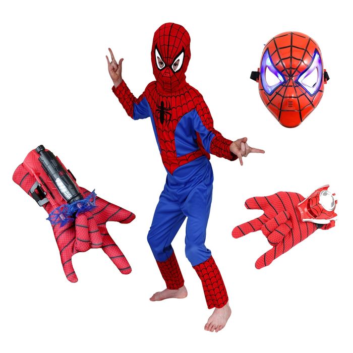 Set costum Spiderman, marime 5-7 ani, doua lansatoare si masca LED