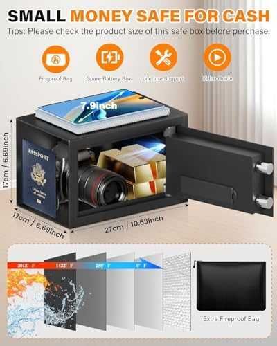 Нов стоманен Сейф кутия за пари документи с код ключ аларма монтаж дом офис